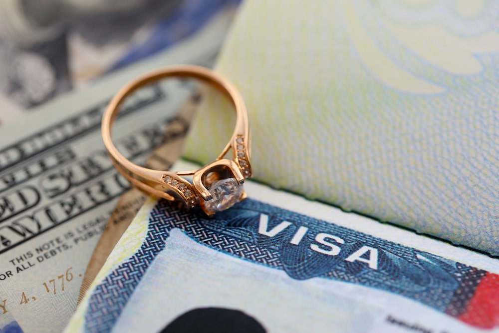 A wedding ring with a K-1 visa. Fiance visa vs marriage visa depends on marital status.